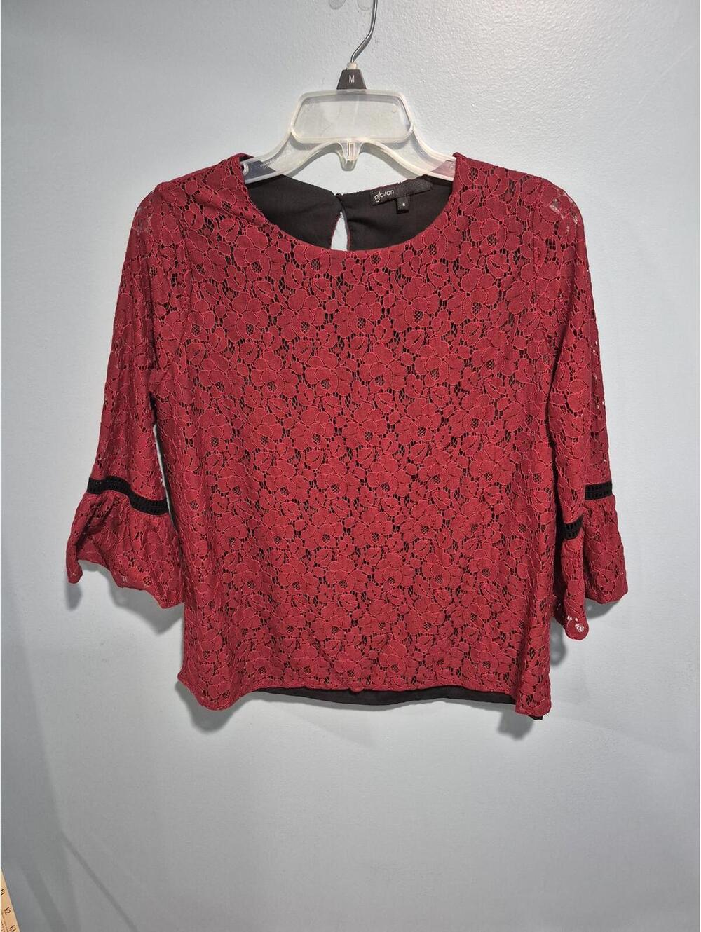 Gibson Burgundy Lace Blouse with Bell Sleeves Size Small